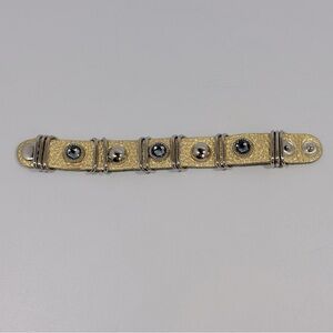 King Star Gold Silver Metallic Rhinestone Studded Accent Snap Leather Bracelet